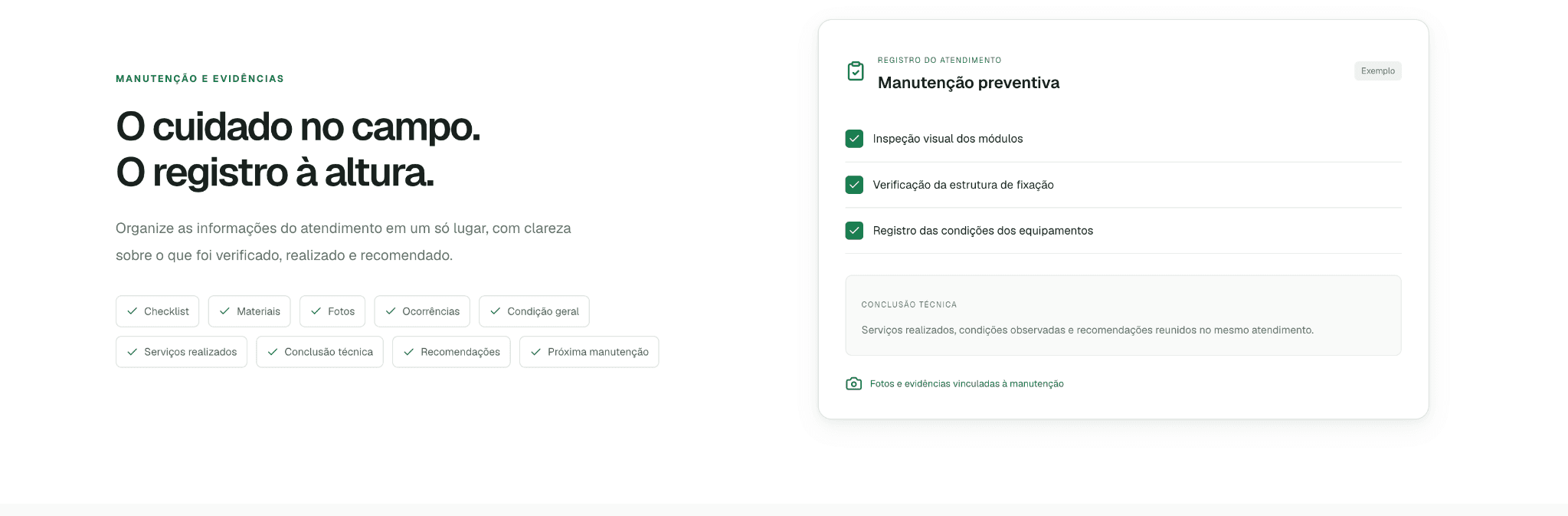 Registro de manutenção do UsinaDoc com checklist e conclusão técnica